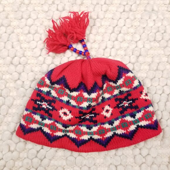 Merkley 100% Wool Patterned Beanie Beaded Pom Pom Tassel - Picture 5 of 10